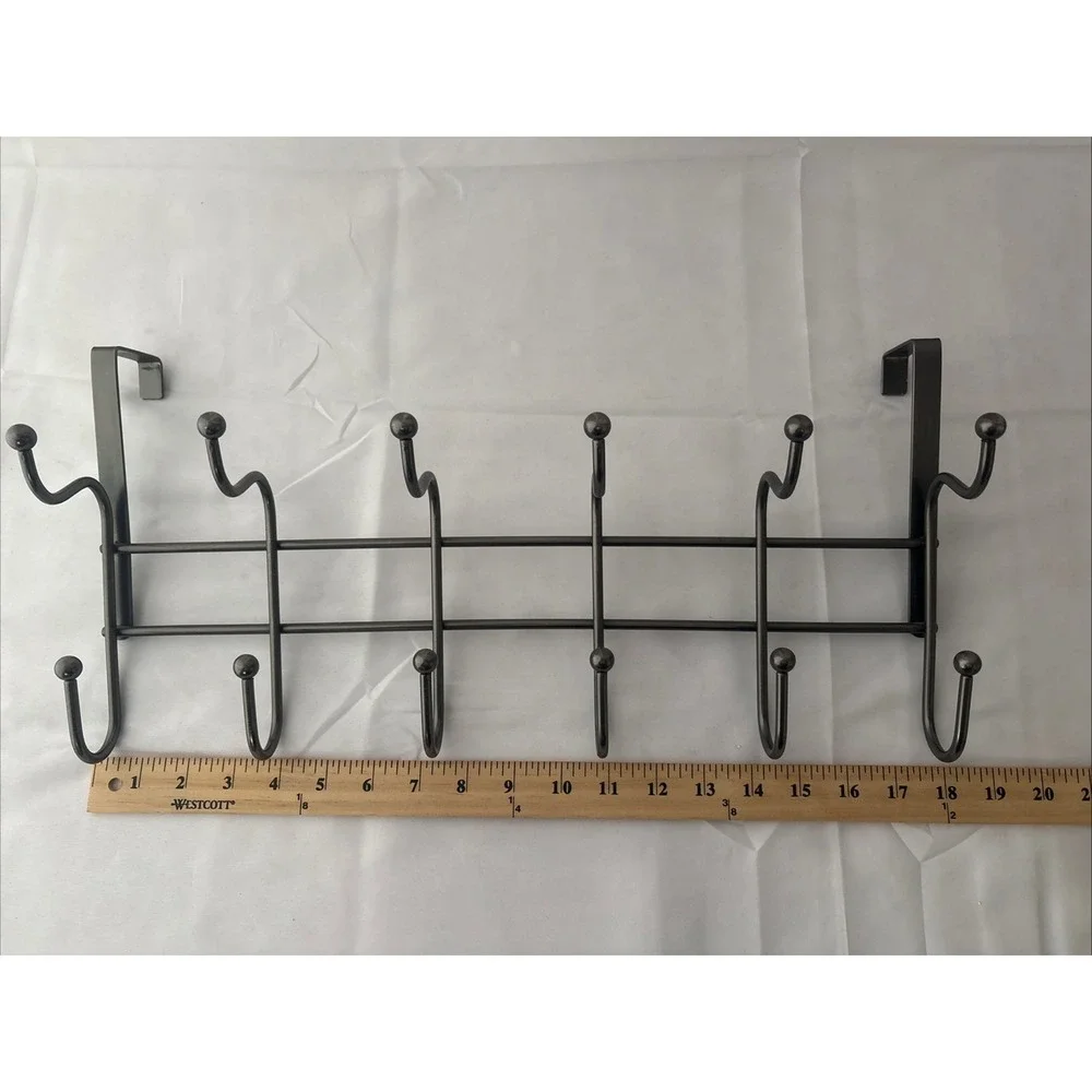 Over The Door Coat Rack 6 Double Hooks Brushed Nickel Modern EUC